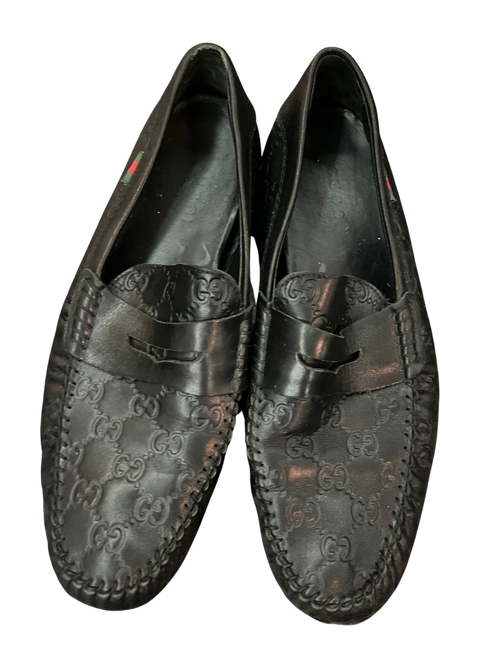 Gucci Black Embossed GG Leather Penny Loafers